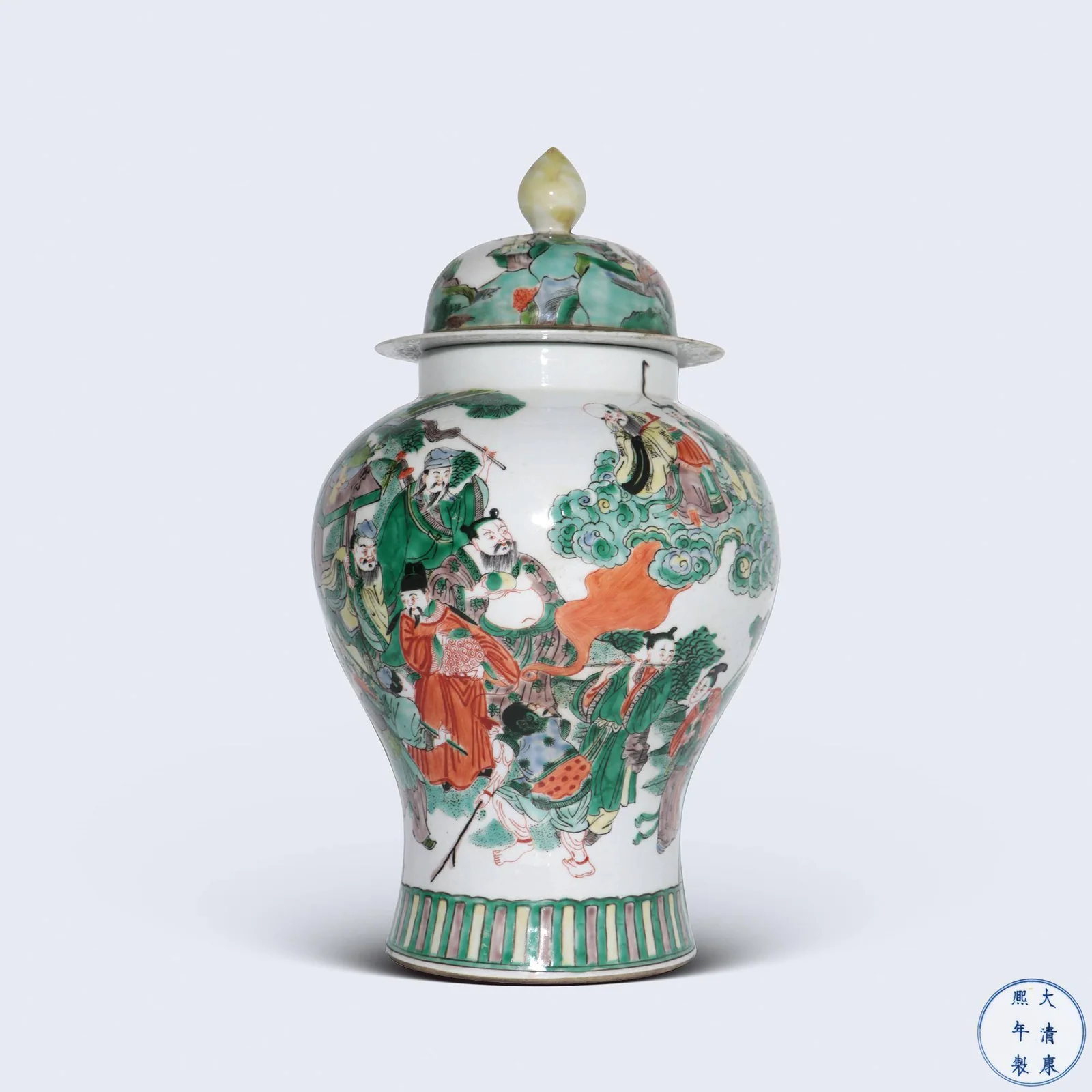 Blue and White Wucai 'Eight Immortals' Ginger Jar